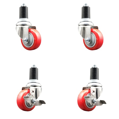 Service Caster 3 Inch 316SS Red Poly Swivel 1-1/2 Inch Expanding Stem Caster Brake SCC, 2PK SS316EX20S314-PPUB-RED-2-TLB-2-112